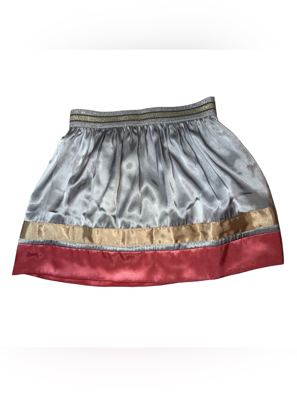 Metallic Silver A-Line Skirt with Gold and Rose Bands